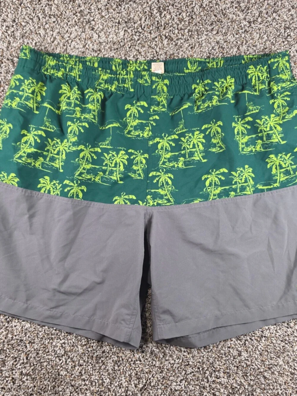 Duluth Trading Co Mens Sz 3XL Lined Swim Trunks Swimsuit Gray Green Palm Tree